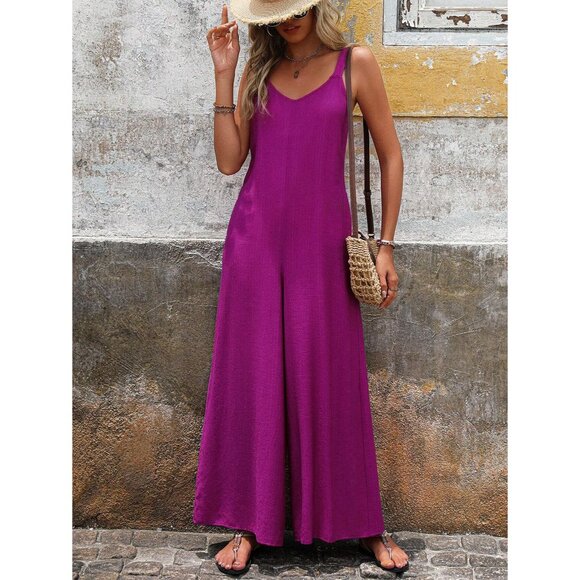 SHEIN Women's Summer Wide Leg Jumpsuit With Pockets Color Purple Size Large - Picture 4 of 9